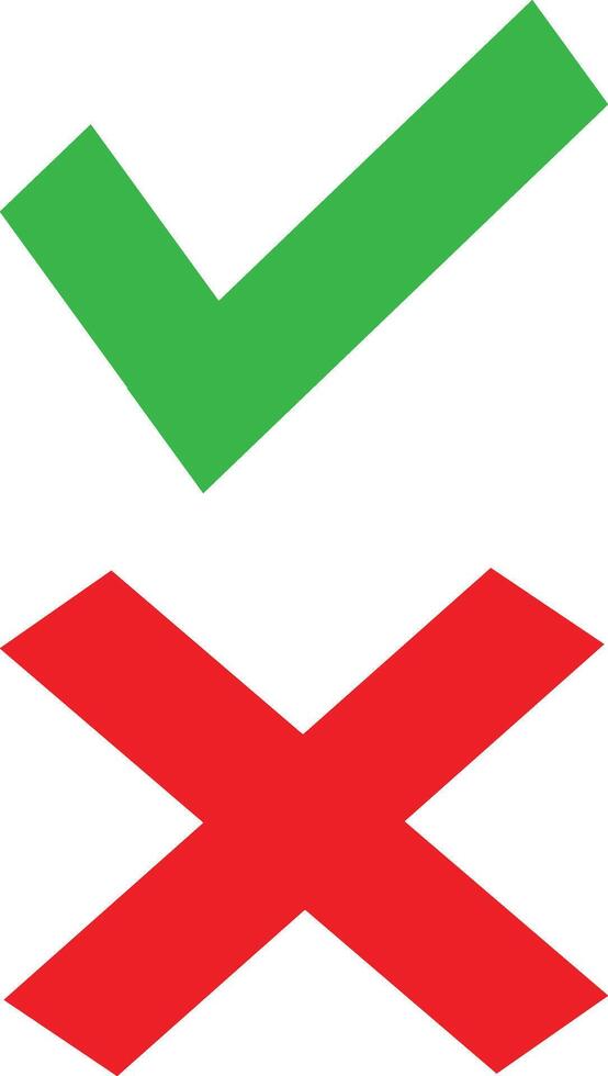 True and false icon, Ok icon, Checkmark and cross icons for web design isolated on white background. Flat vector