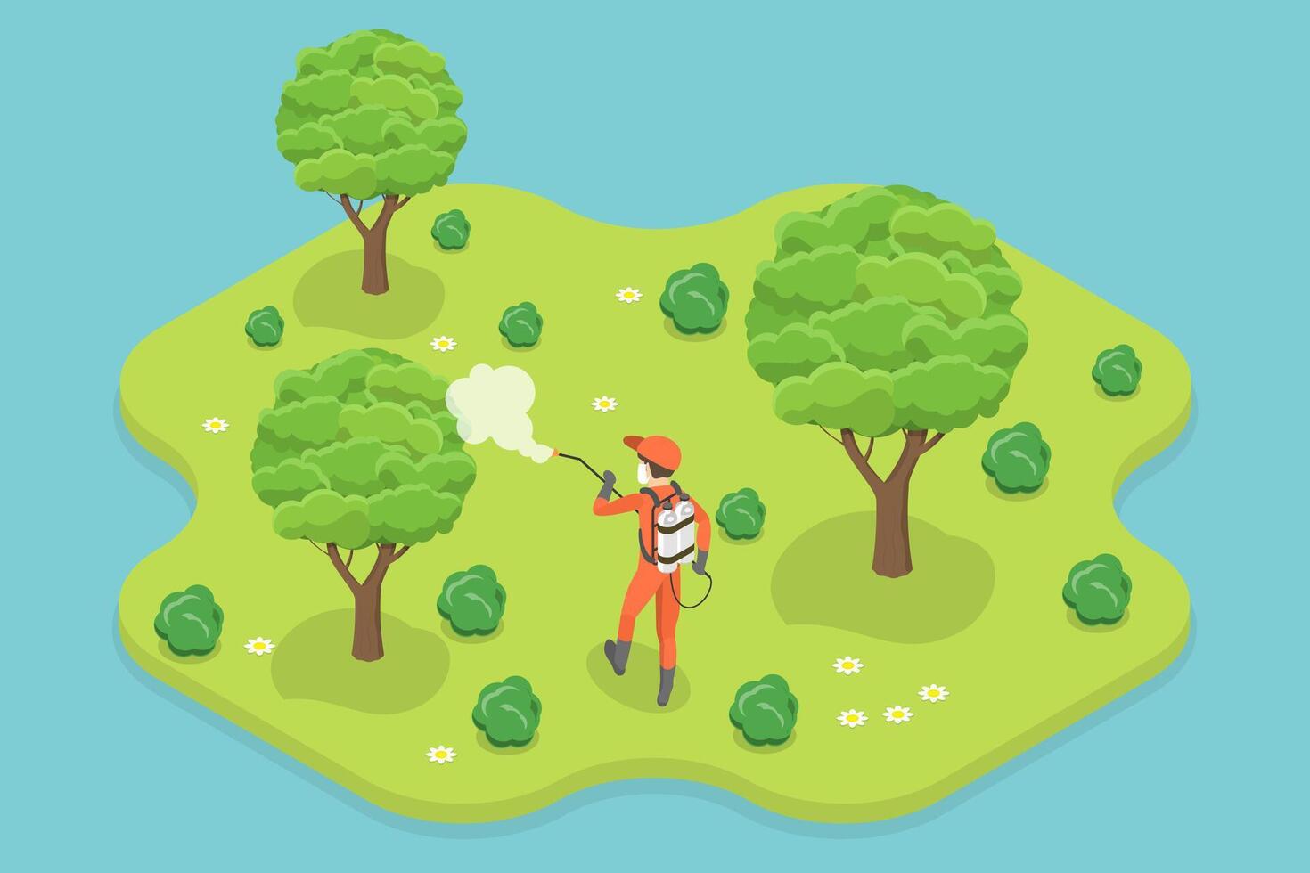 3D Isometric Flat Conceptual Illustration of Pesticide Spraying, Pest Control and Chemical Treatment of Plants vector
