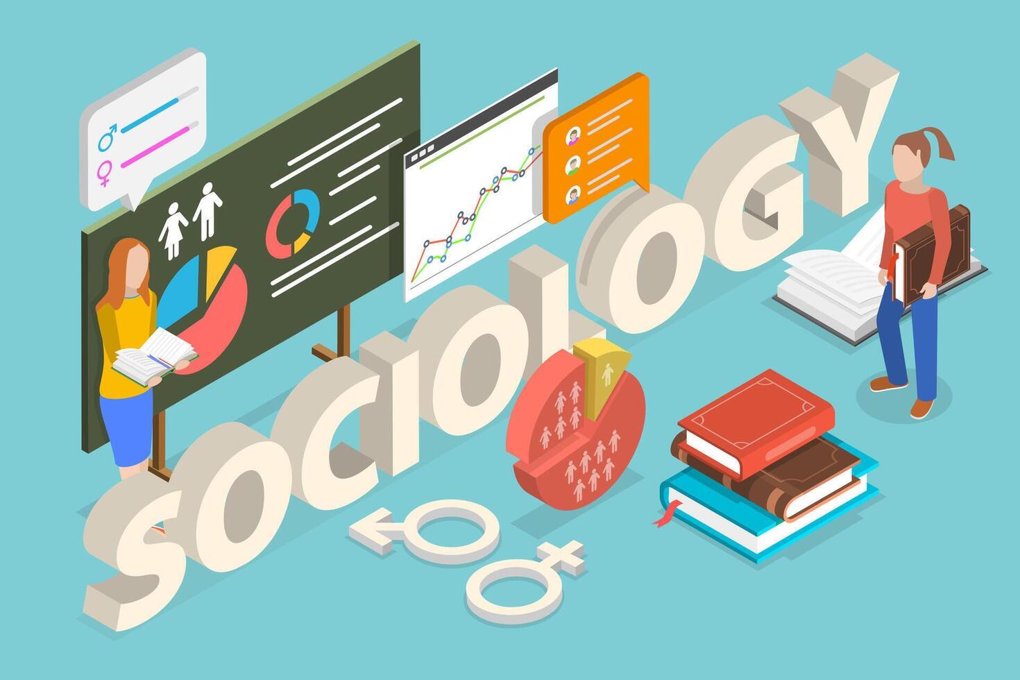 3D Isometric Flat Conceptual Illustration of Sociology, Study of Society vector