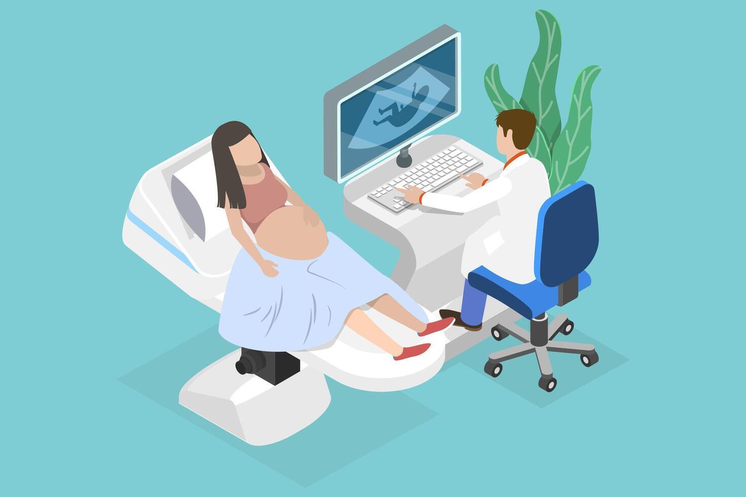 3D Isometric Flat Conceptual Illustration of Ultrasound Pregnancy Diagnostic, Baby Health Check vector
