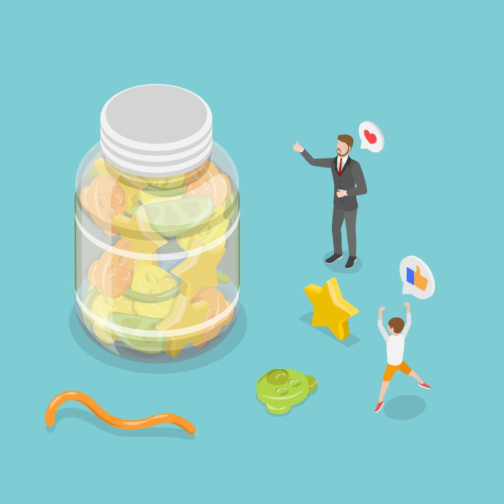 3D Isometric Flat Conceptual Illustration of Jelly Vitamins, Sweet Candies of Different Shape vector