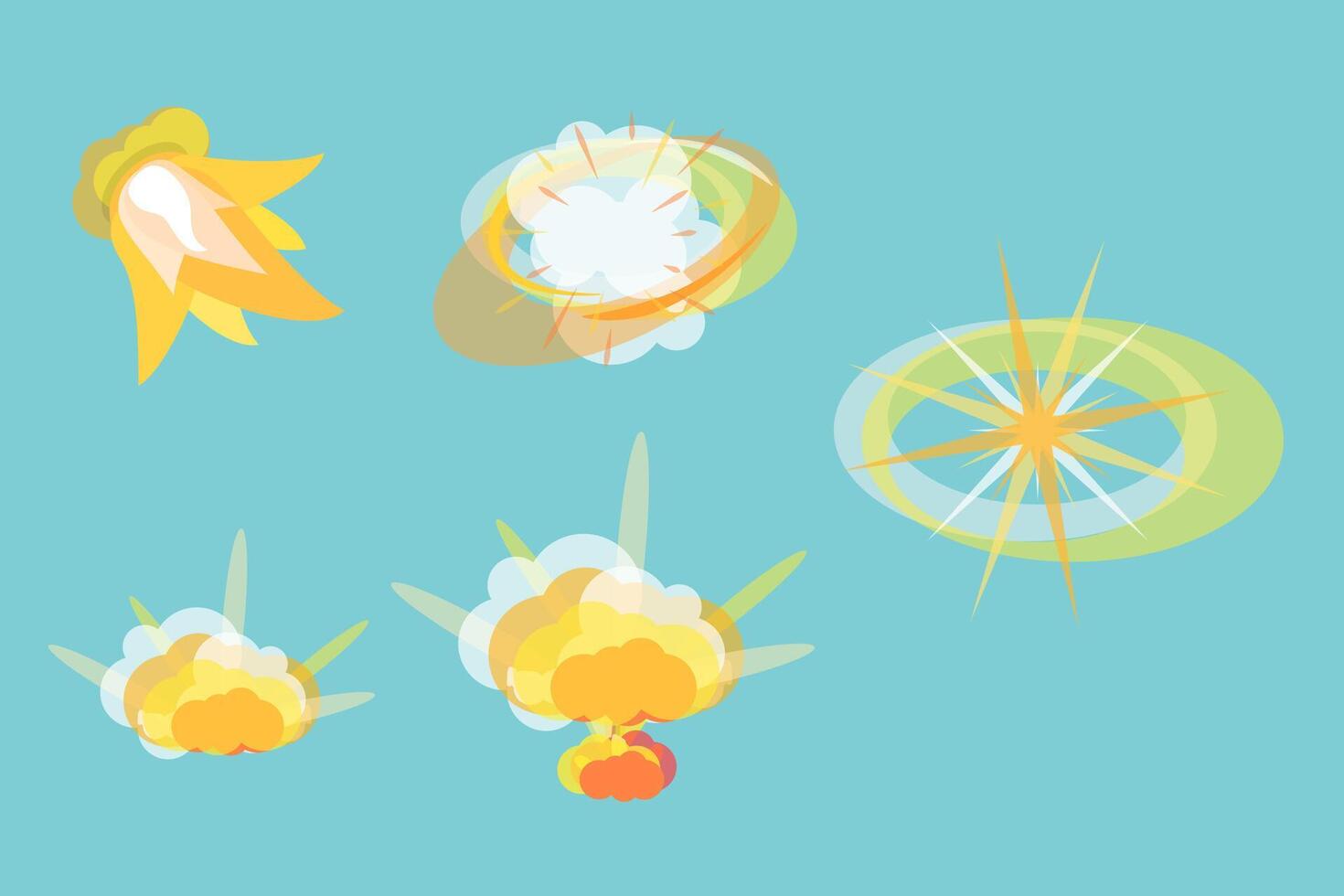 3D Isometric Flat Set of Blast Effects, Effects of an Explosion with Smoke vector