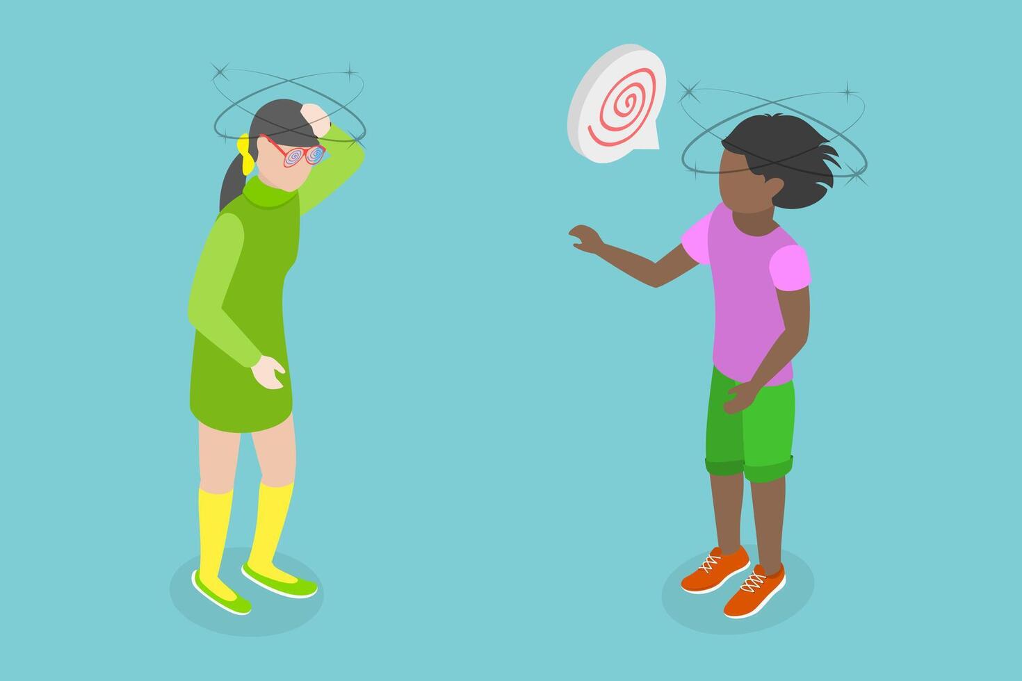 3D Isometric Flat Conceptual Illustration of Child Dizziness, Kids are Feeling Vertigo or Fainting vector