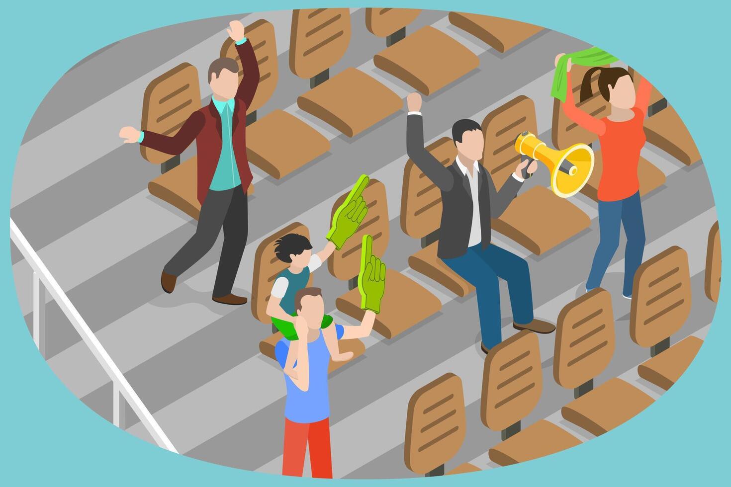3D Isometric Flat Conceptual Illustration of Cheerful Fans Watching a Match, Supporting a Sport Team vector