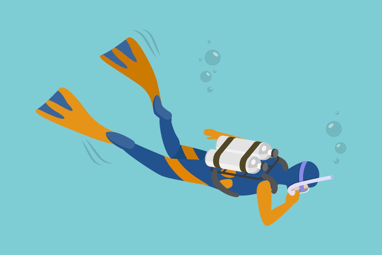 3D Isometric Flat Conceptual Illustration of Scuba Diver, Underwater Marine Life vector