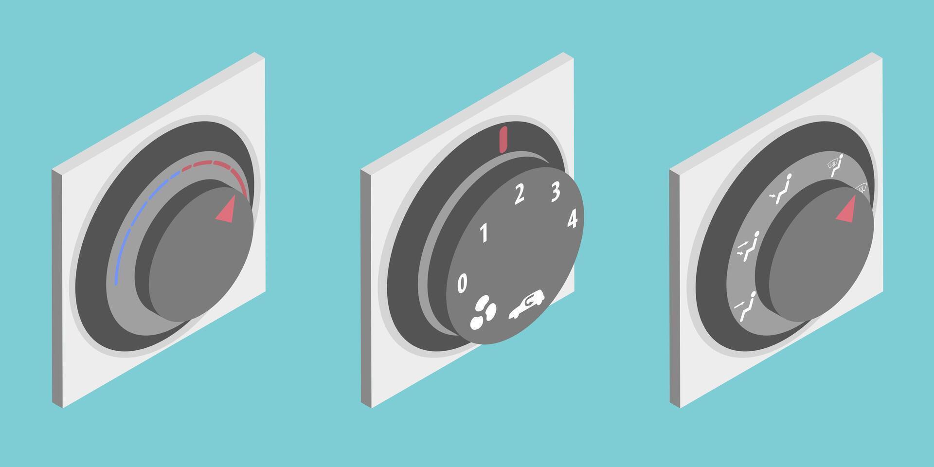 3D Isometric Flat Conceptual Illustration of Climate Control Handle, Air Conditioning System Control vector