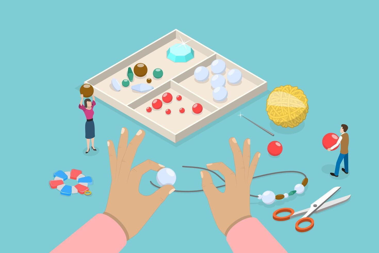 3D Isometric Flat Conceptual Illustration of Making Jewelry, Craft Handmade Hobby vector