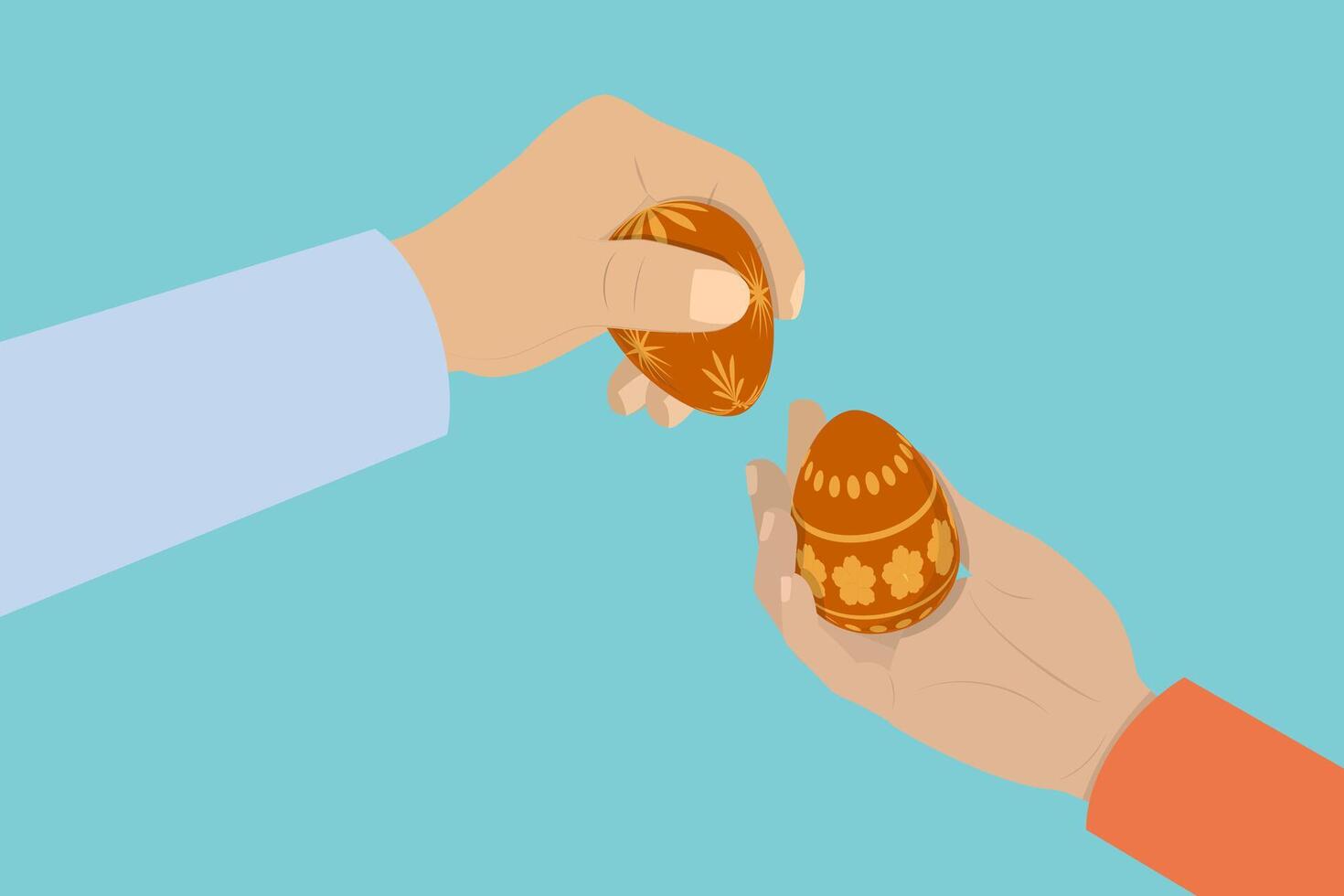 3D Isometric Flat Conceptual Illustration of Knocking Easter Eggs, Orthodox Tradition vector