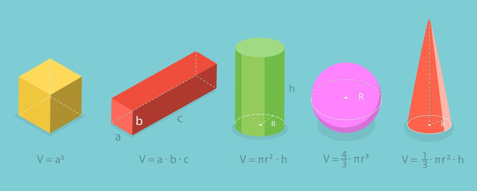 3D Isometric Flat Set of Polygon Formulas, Geometric Shapes vector