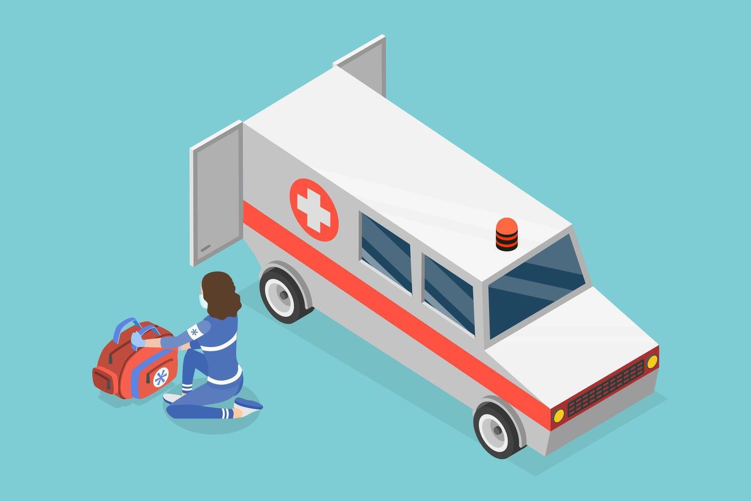 3D Isometric Flat Conceptual Illustration of EMT, Emergency Medical Technician, Paramedic vector