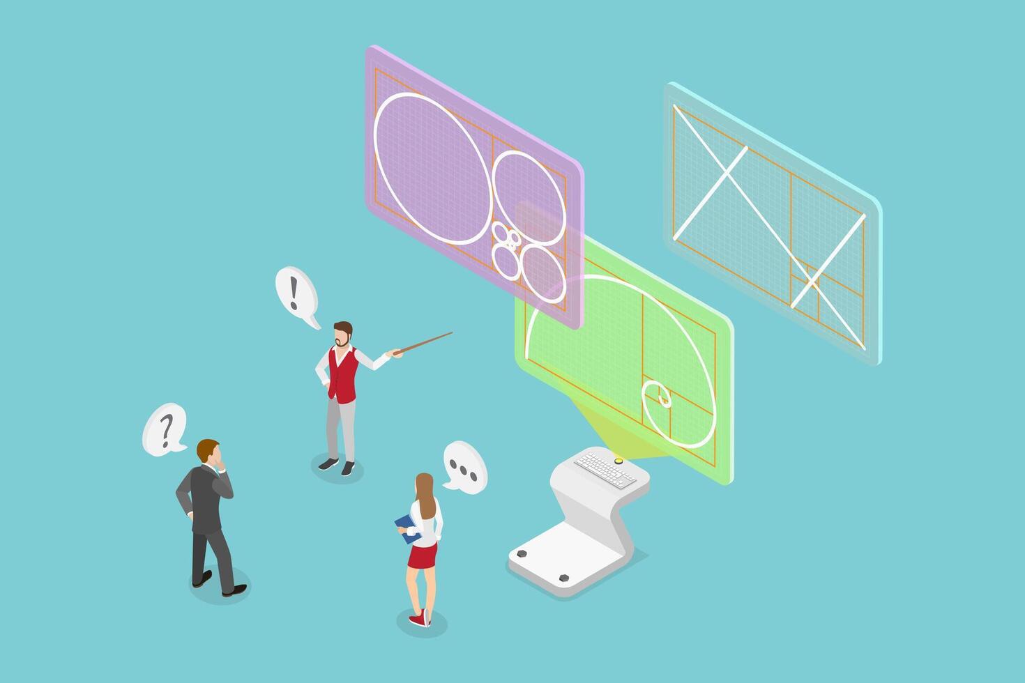 3D Isometric Flat Conceptual Illustration of Golden Ratio, Geometry Harmony and Balance vector