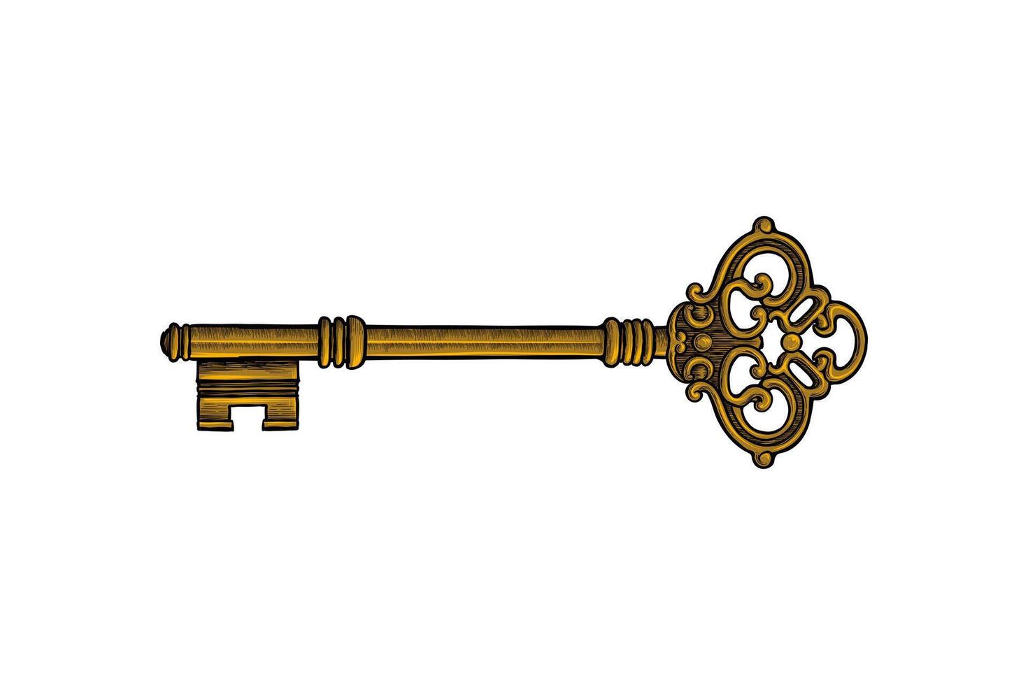 colored hand drawn vintage key illustration vector