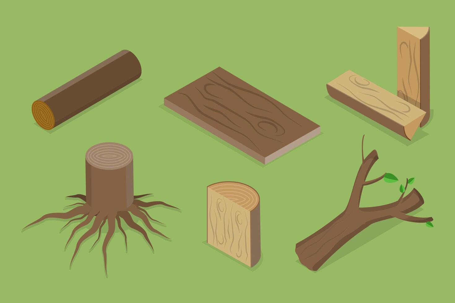 3D Isometric Flat Set of Hardwood Logs and Trunks, Wooden Fireplace Collection vector