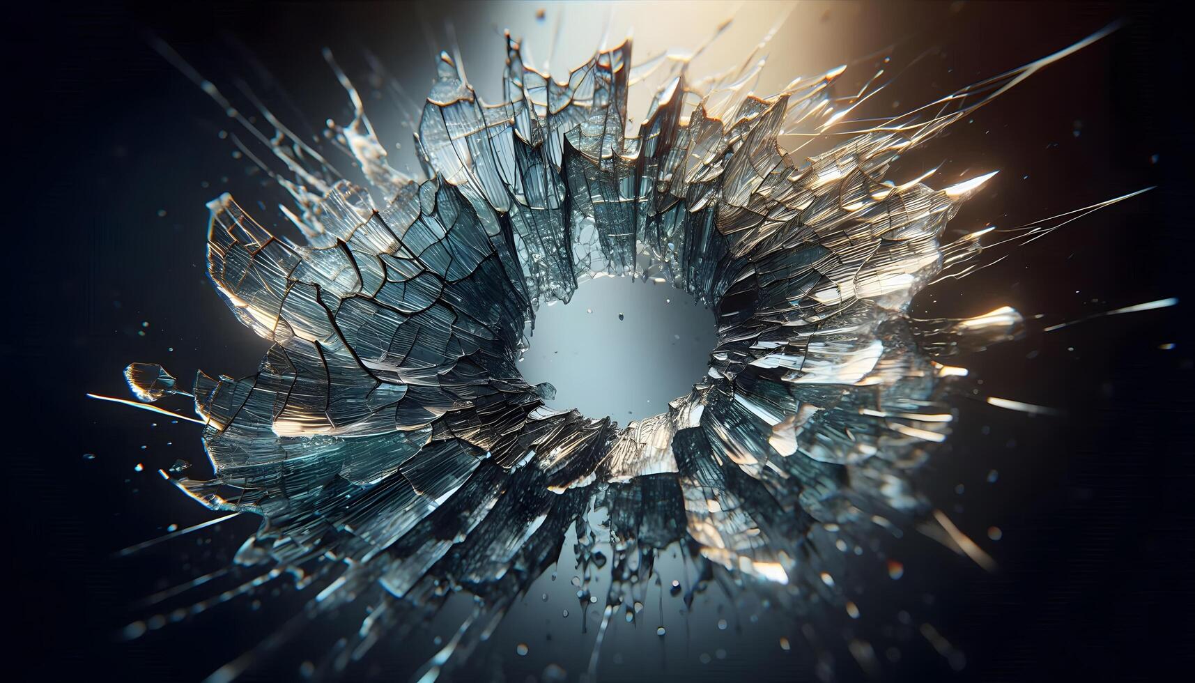 A shattered glass window with a hole in it photo