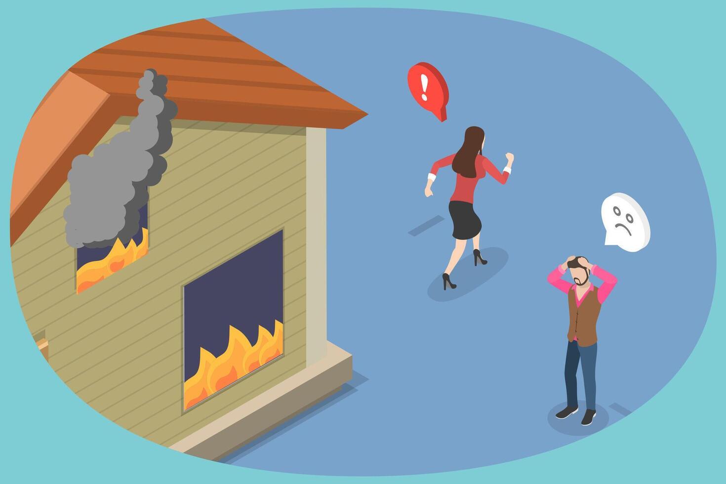 3D Isometric Flat Conceptual Illustration of Fire Safety Activity, Fire Emergency Evacuation vector