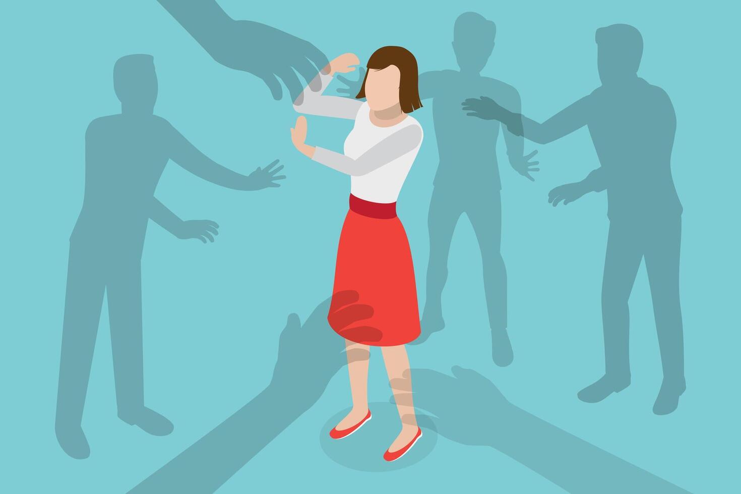 3D Isometric Flat Conceptual Illustration of Sexual Harassment, Violence Against Women vector