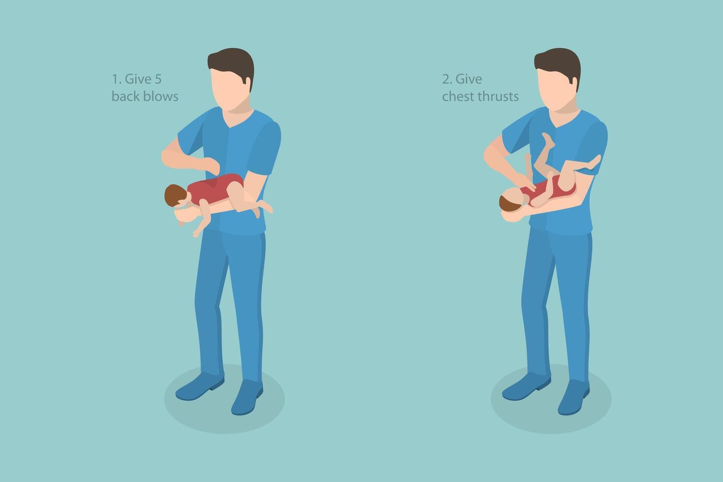 3D Isometric Flat Conceptual Illustration of Choking Baby First Aid, Heimlich Maneuver Procedure vector