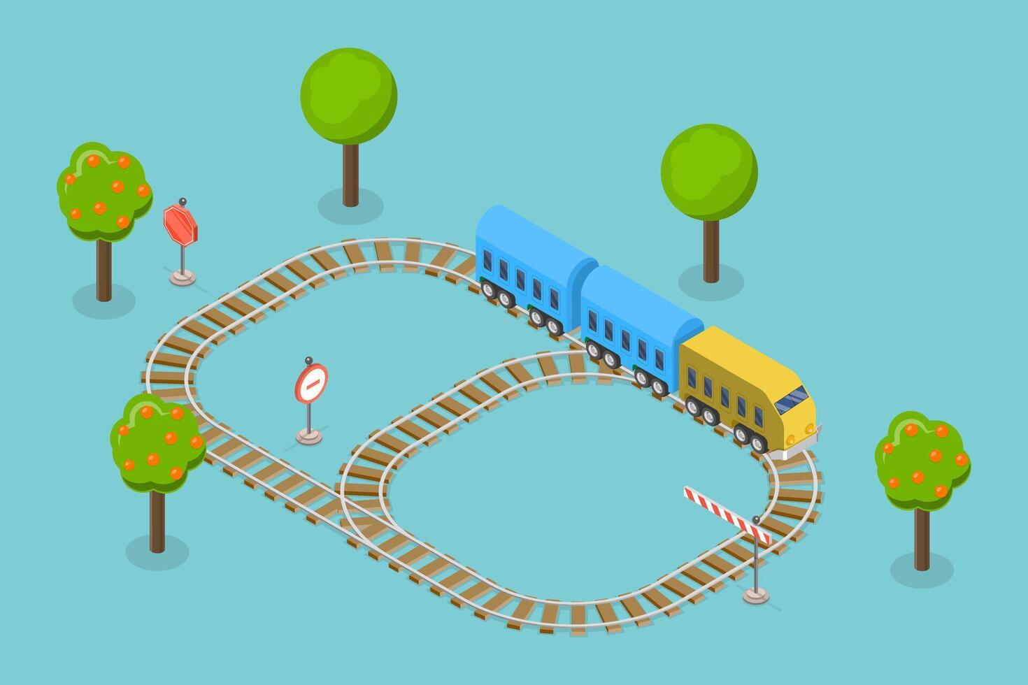 3D Isometric Flat Conceptual Illustration of Toy Railway, Children Transport Game vector