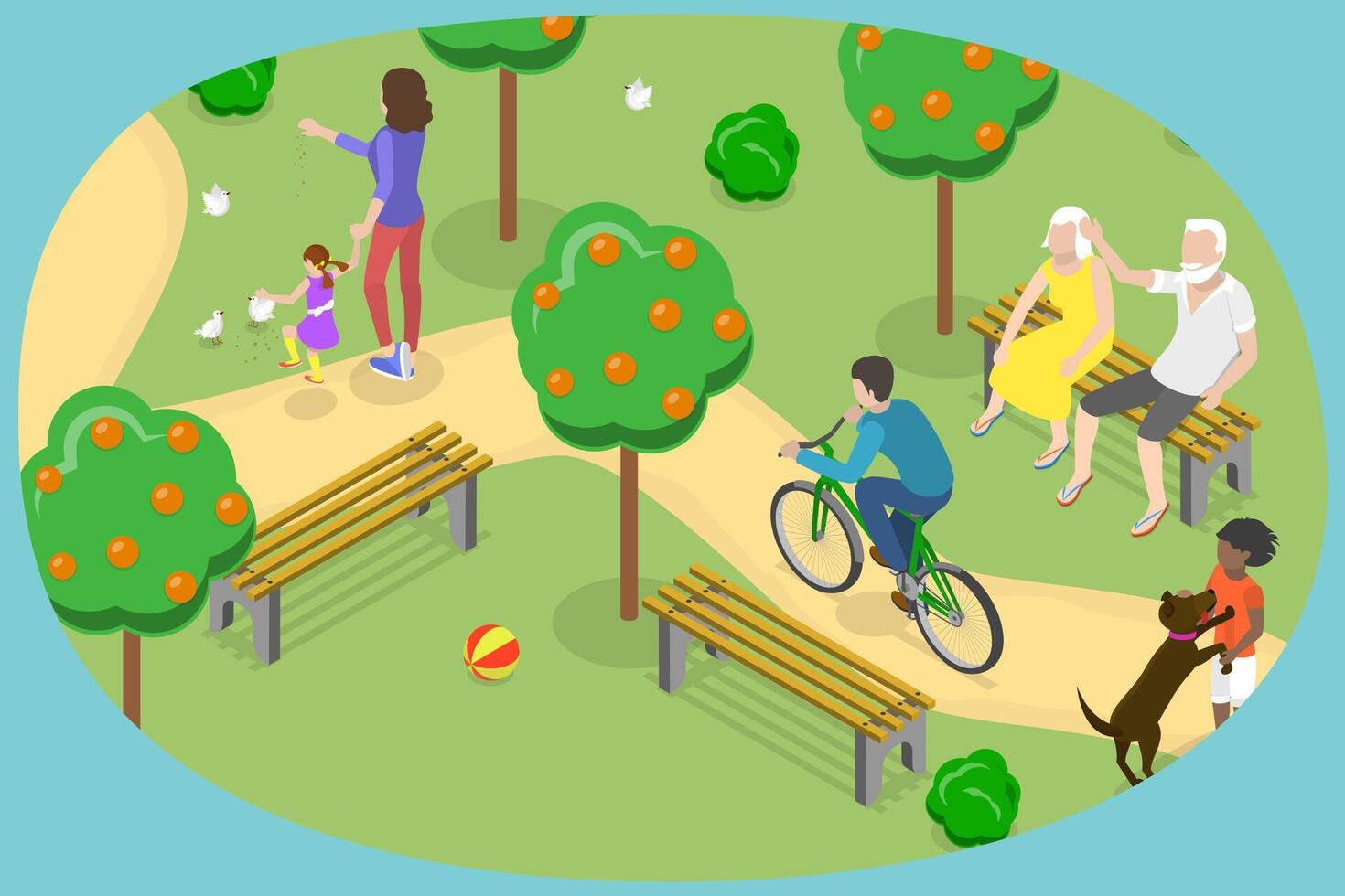 3D Isometric Flat Conceptual Illustration of Walk In Park, Urban Recreation Area vector