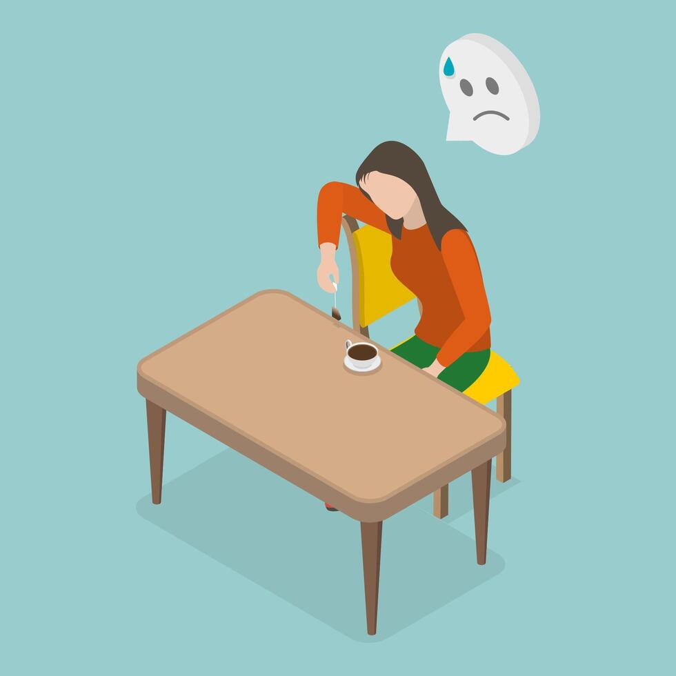 3D Isometric Flat Conceptual Illustration of Exhaustion, Exhausted Girl Feels Fatigue or Burnout vector