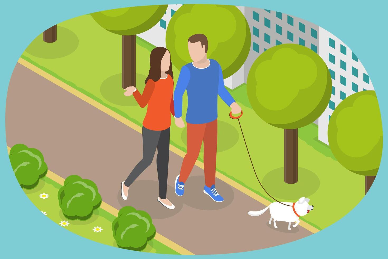 3D Isometric Flat Conceptual Illustration of Happy Walking Couple, Relaxed People Enjoying Summer Outdoor vector