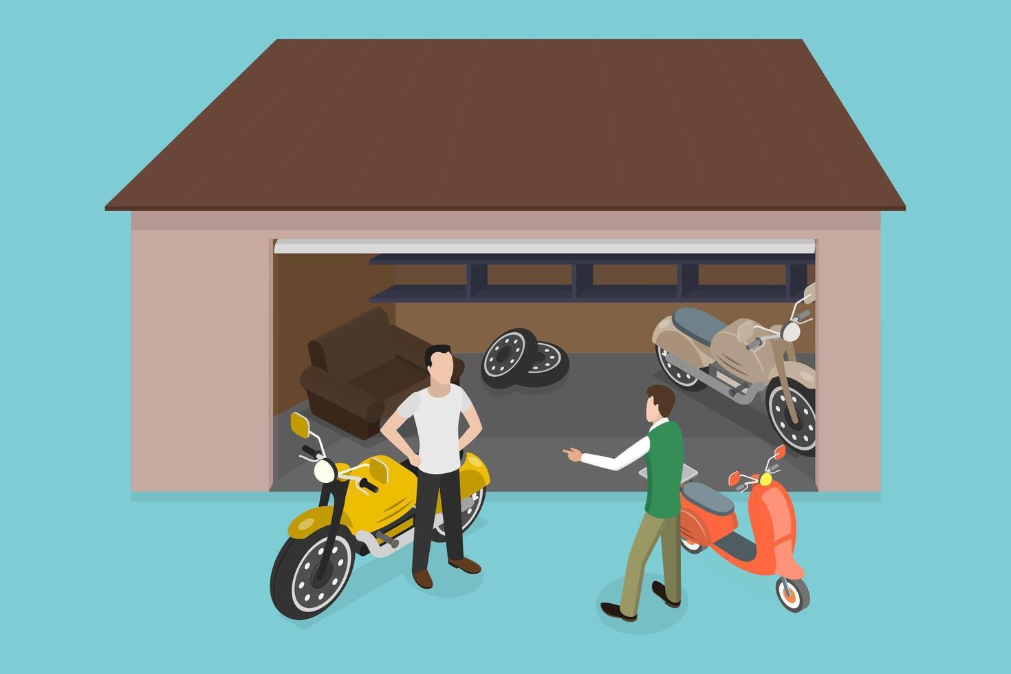 3D Isometric Flat Conceptual Illustration of Motorcycle Repair and Maintenance, Service Station vector