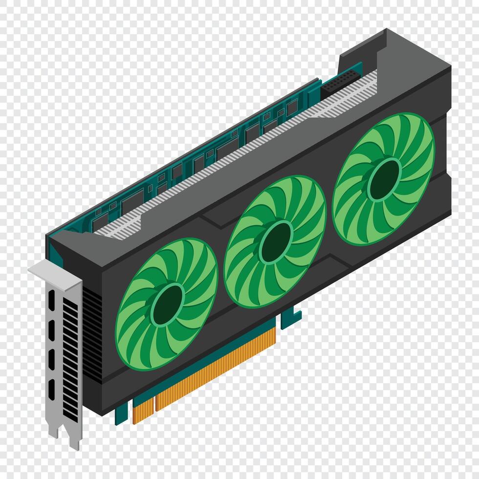 Isometric graphic card. card isometric. Computer hardware components, GPU graphic card illustration, vector