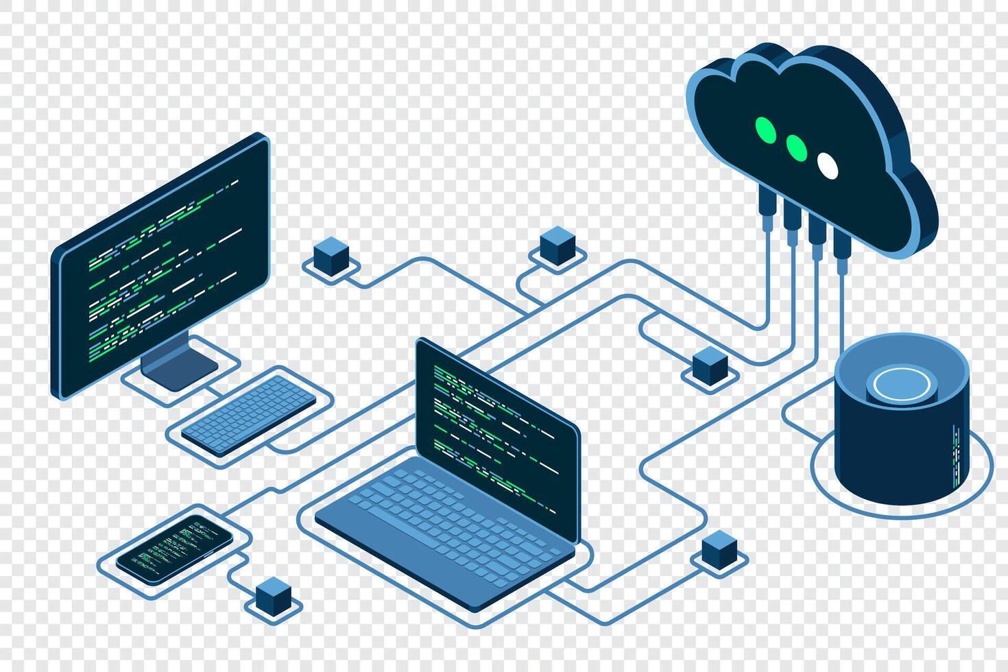 Cloud technology computing concept. Modern cloud technology. Data center isometric concept. Isometric cloud technology with data center. Web hosting concept, Isometric technology vector