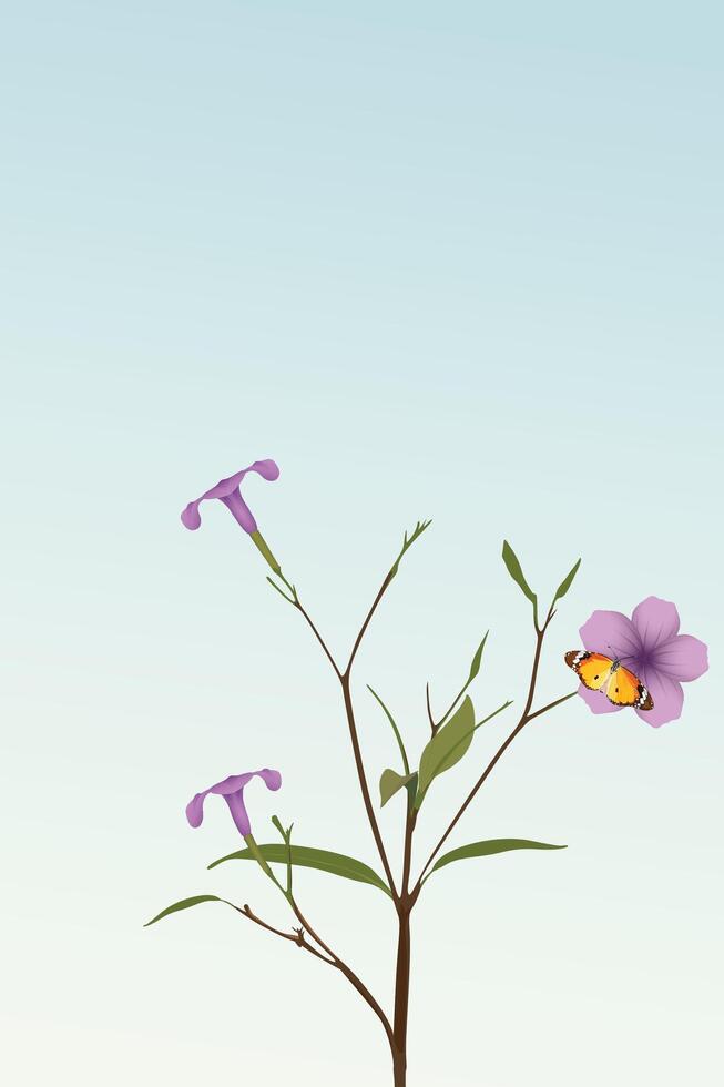 Minnieroot tree with a butterfly on a flower have blue sky vertical background graphic illustration have blank space. vector