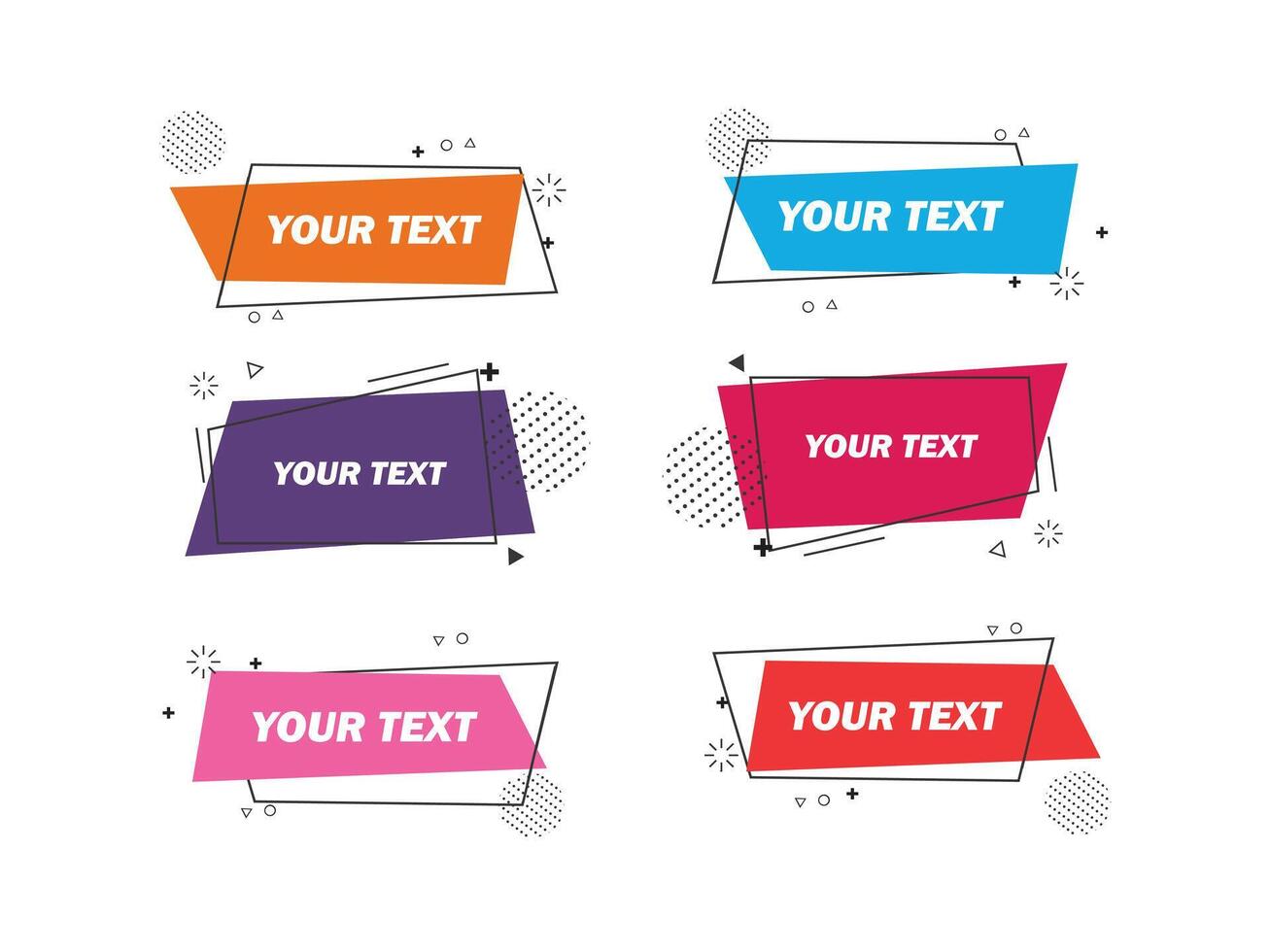Set of modern flat geometric banners for web or presentation. Vivid sale banners for retro poster design style. Fancy colors and cool illustration shapes vector