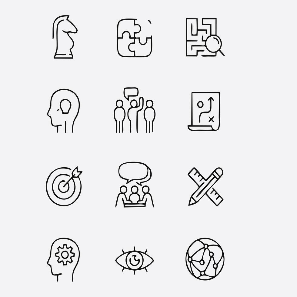 a set of icons that include a person, a puzzle, and a map vector