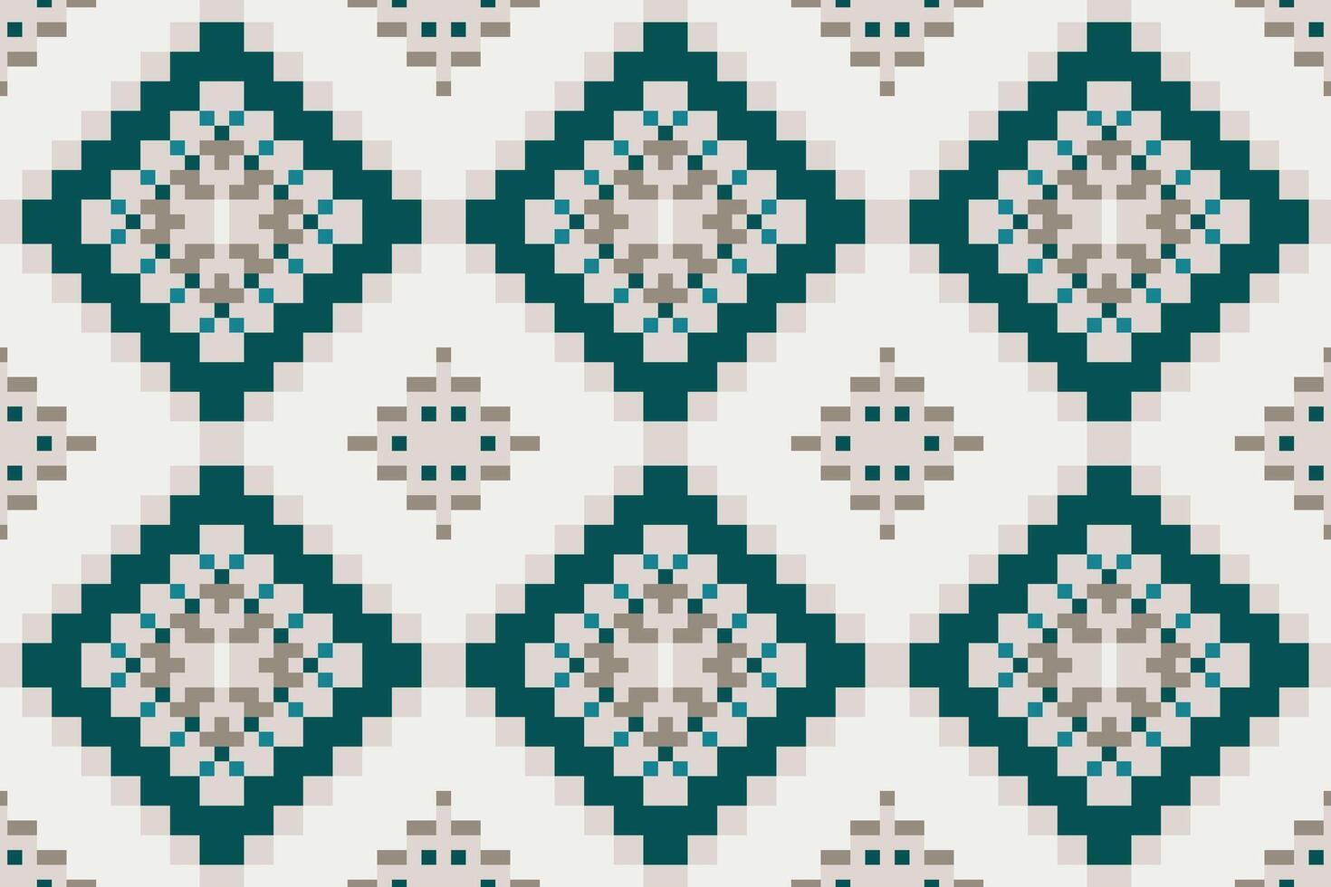 Pixel Geometric Uzbek Ikat Patternfolk Embroidery, Aztec Geometric Ornament Print. Design for Carpet, Wallpaper, Clothing, Wrapping, Fabric vector