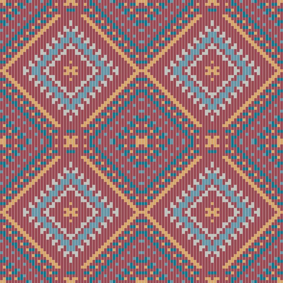 Pixel Art Abstract Arabic Floral Patternfolk Embroidery, Aztec Geometric Ornament Print. Design for Carpet, Wallpaper, Clothing, Wrapping, Fabric vector
