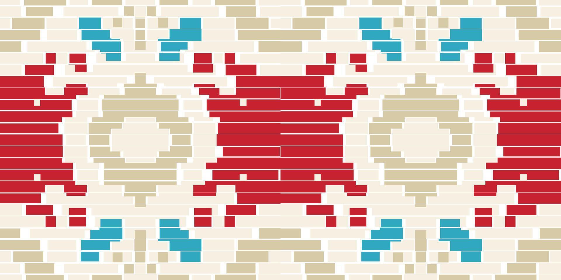 Pixelated Geometrical Patternfolk Embroidery, Aztec Geometric Ornament Print. Design for Carpet, Wallpaper, Clothing, Wrapping, Fabric vector