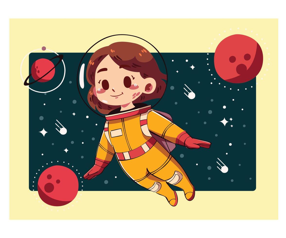 Cute Cartoon Astronaut Character in Space vector