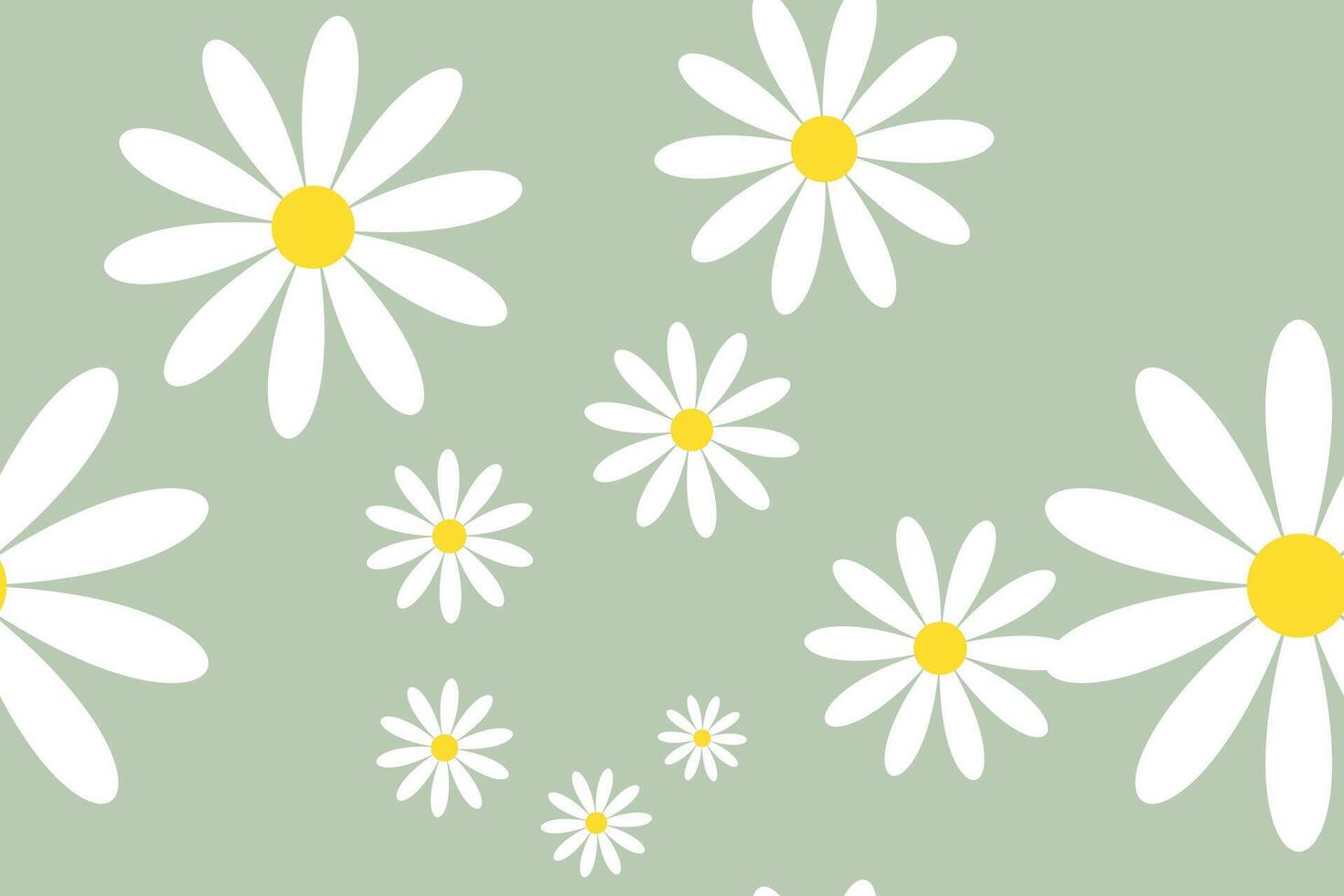 Vintage Daisy Pattern Images. Retro Floral Print With White Flowers. Background for Trendy Fabrics, Wallpapers. vector