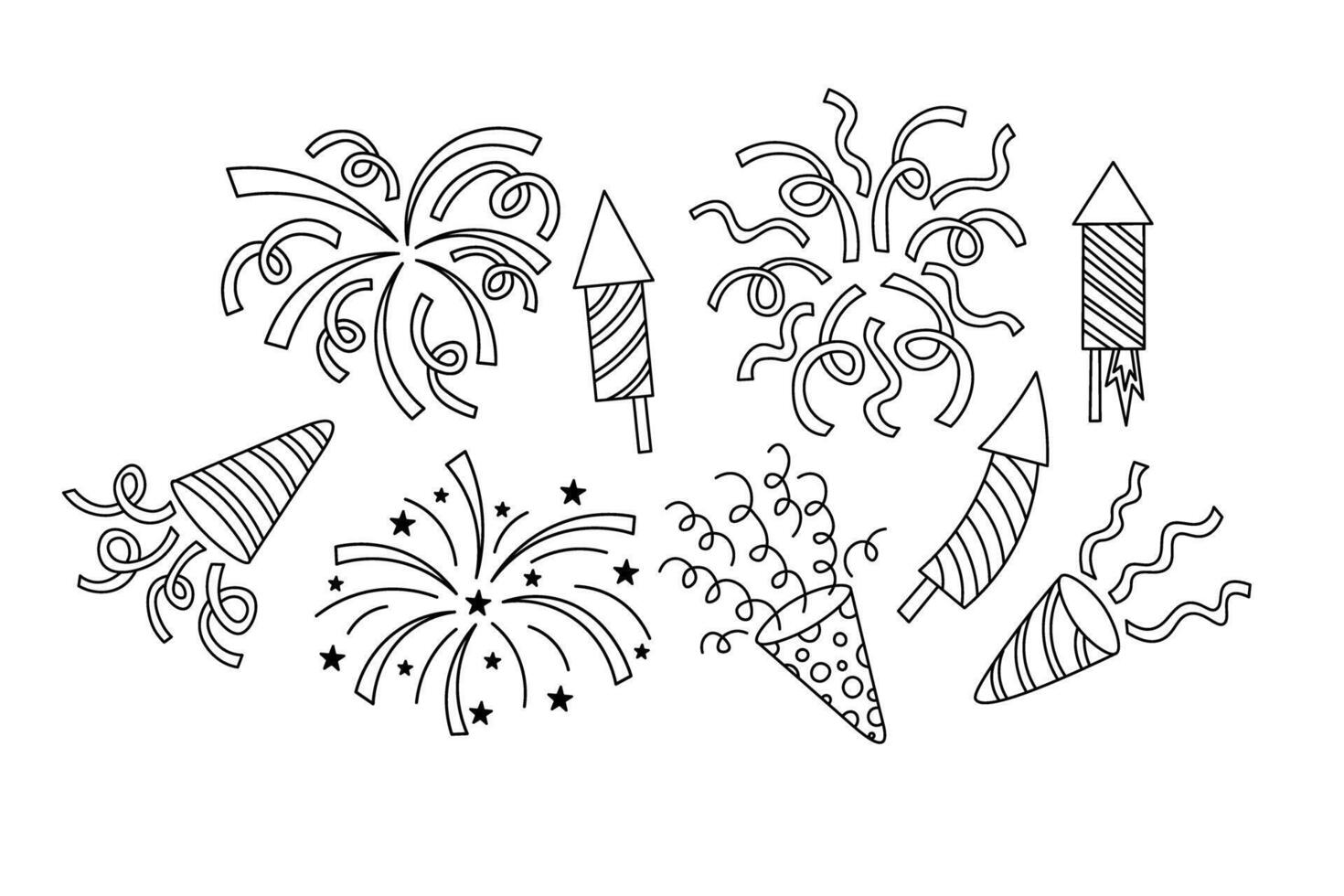 Cute set of doodle fireworks vector
