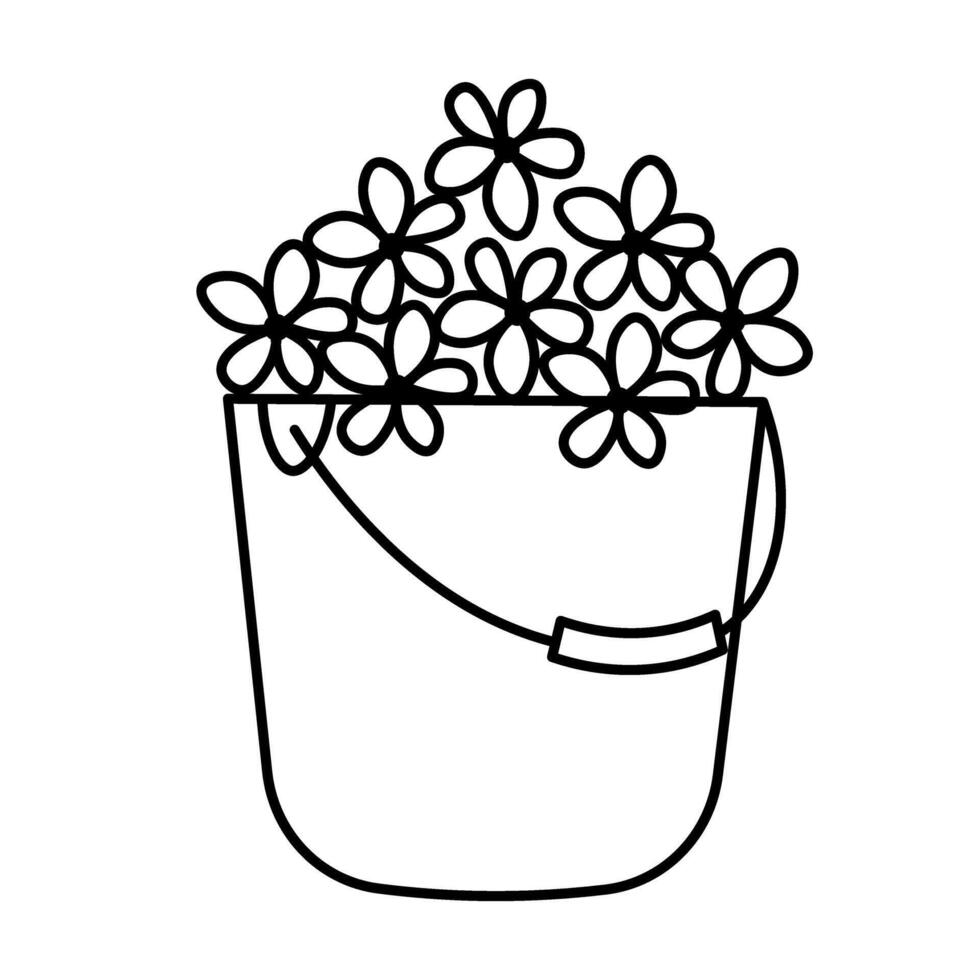 Simple doodle of daisies in a bucket vector