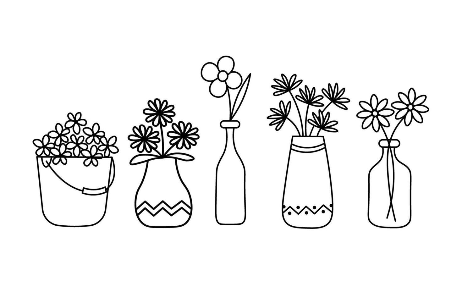Cute doodle set of flowers in a vase vector