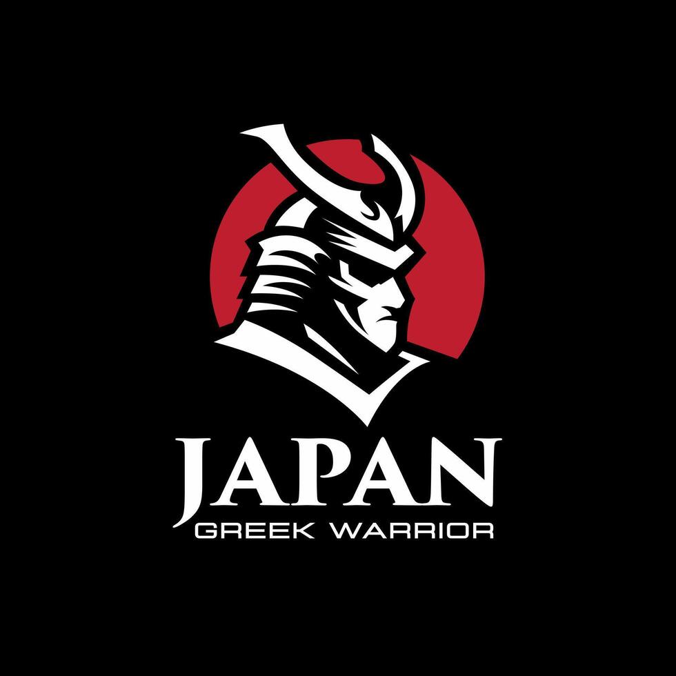 samurai knight Japan Ancient Warrior Face with Red Sun Moon logo design vector