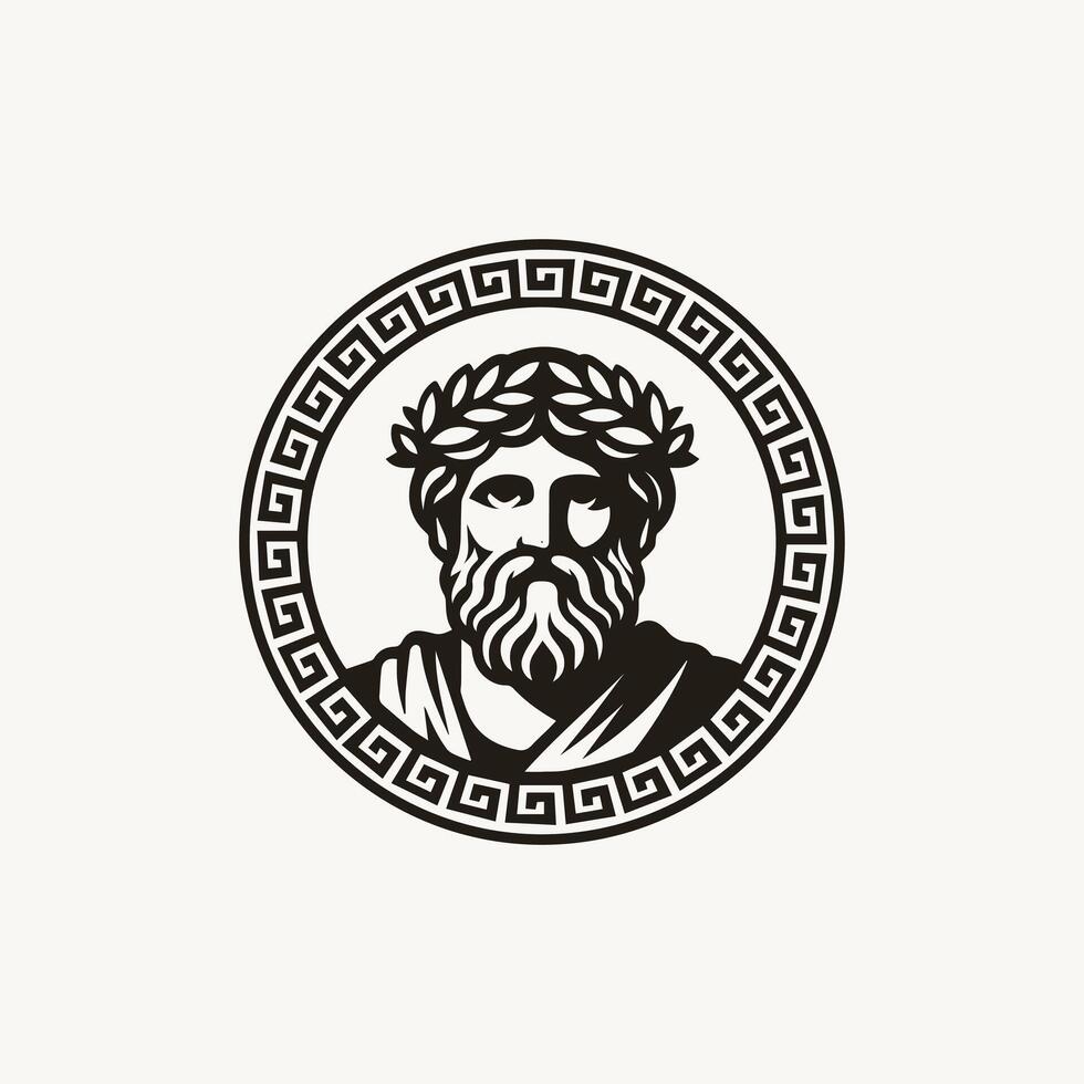 Greek ancient philosopher Figure Face Head Statue logo design with border vector