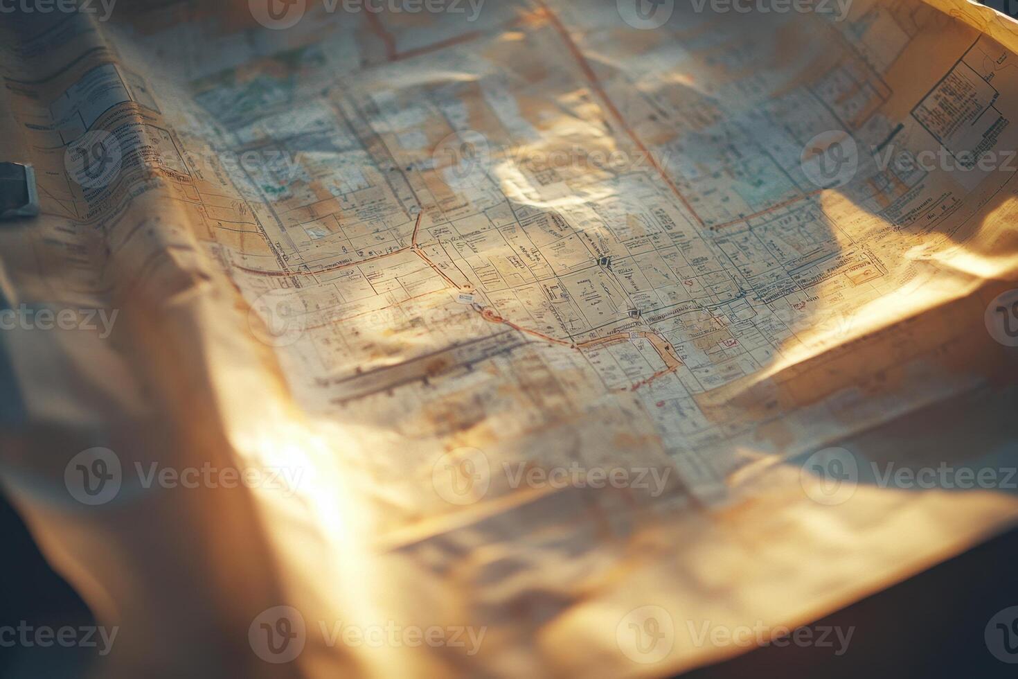 A map of a city is shown with the sun shining on it photo