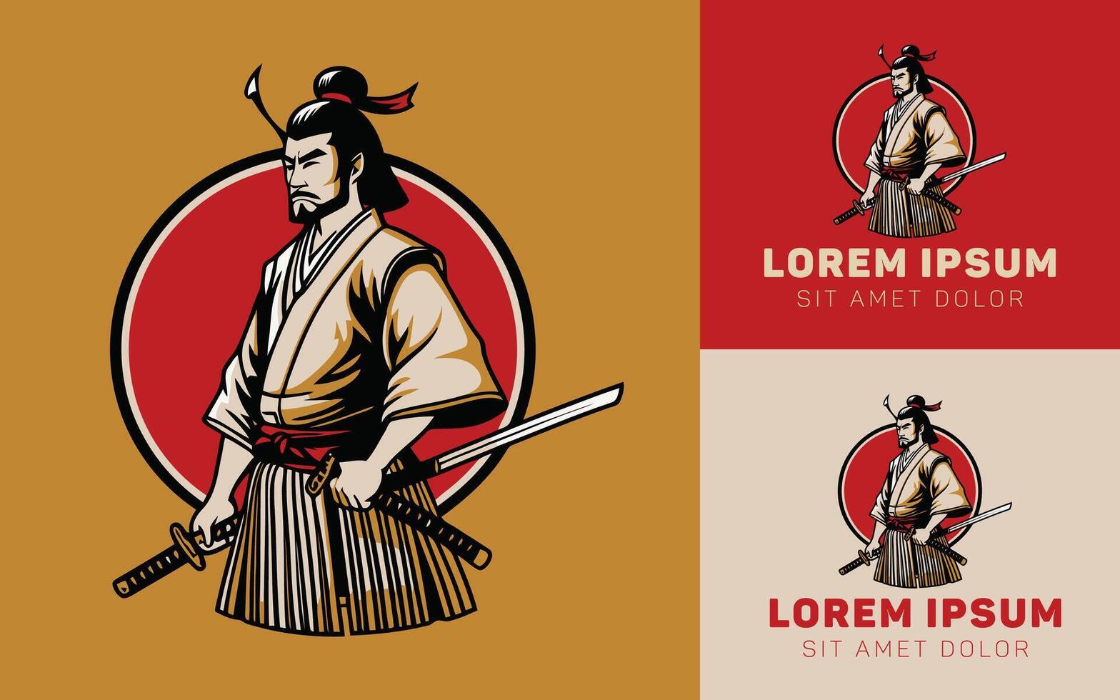 Samurai elegant pose with sword cartoon illust logo icons vector