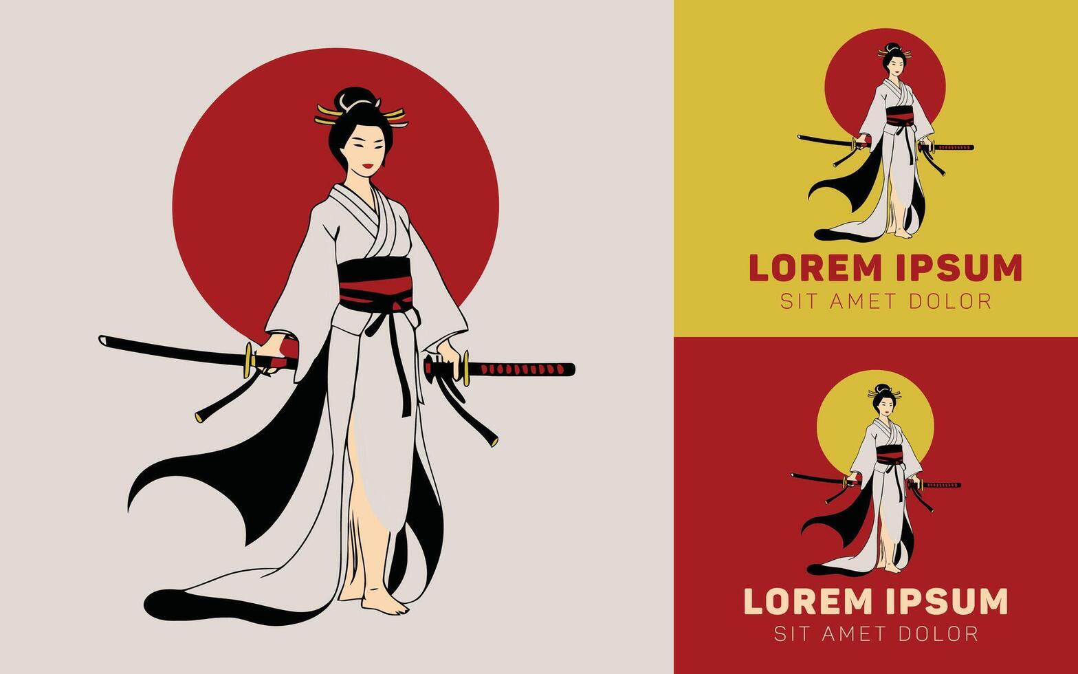 Woman Girl holding sword elegant pose icon cartoon logo vector