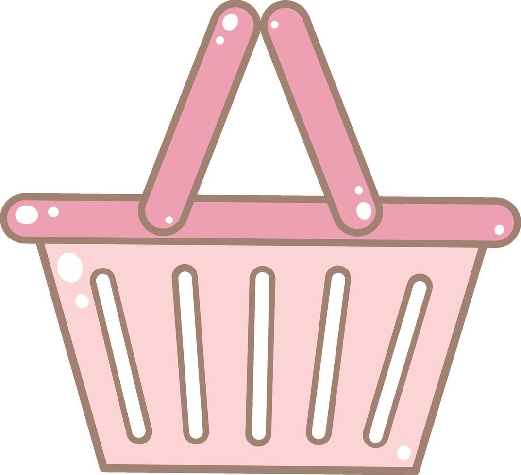Pink Shopping Basket. Cute and Simple Style. vector