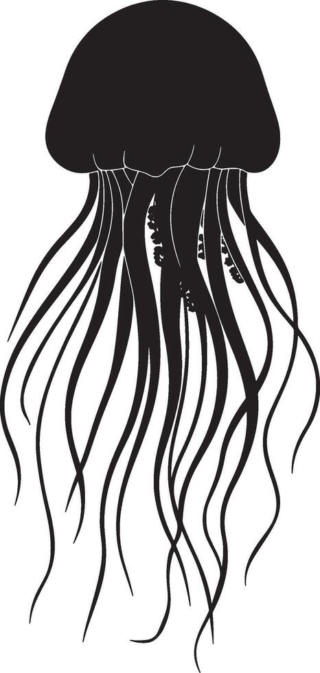 Sweet Minimalist Jellyfish Silhouette Black and White Marine Life Illustration vector