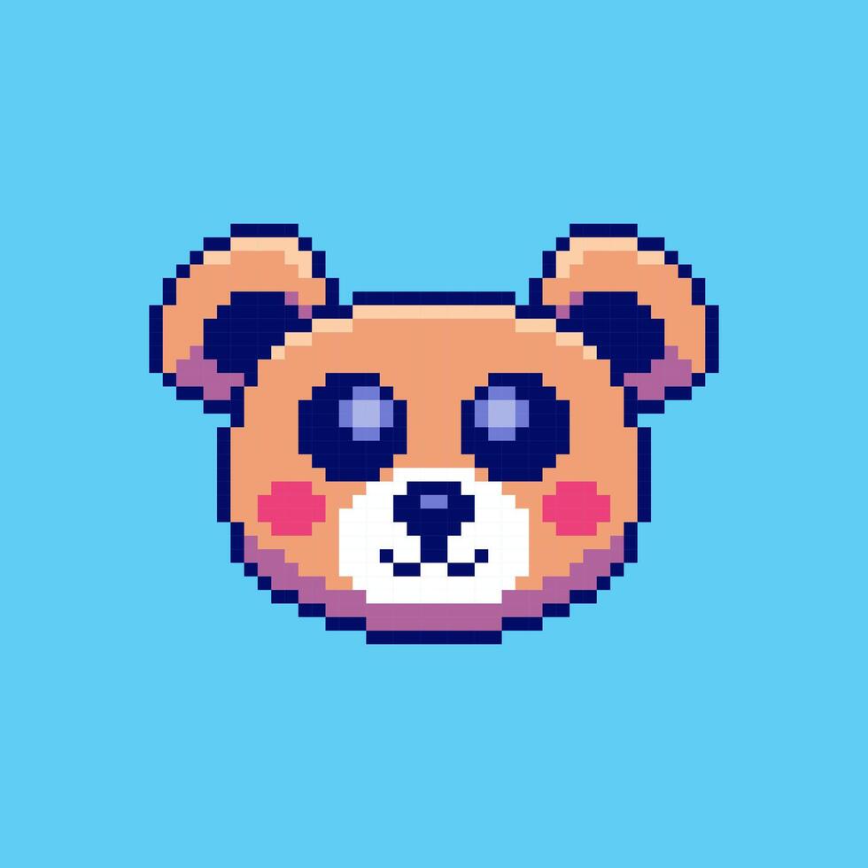 Pixel art Cute Bear Face game asset design vector