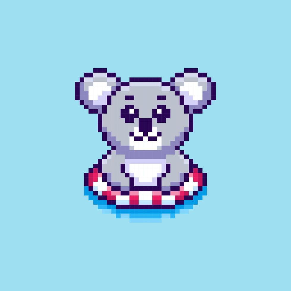Pixel art Koala Floating game asset design vector