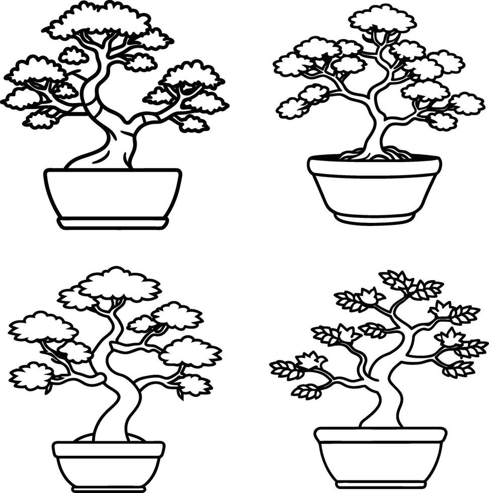 Bonsai tree in pots vector
