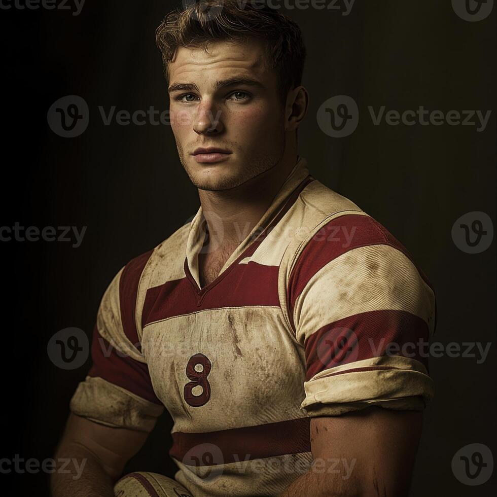 A man in a striped shirt with the number 8 on it photo